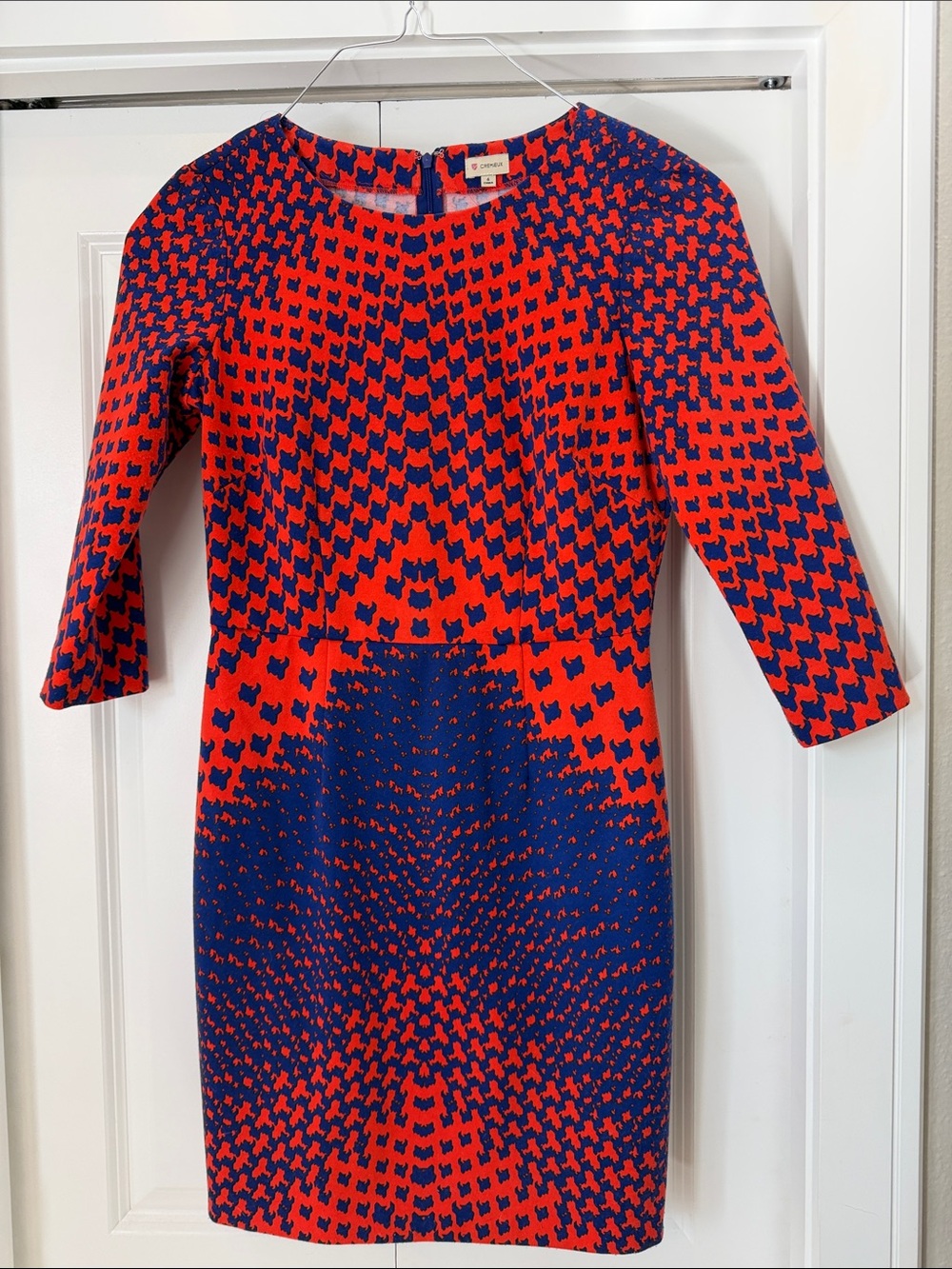 Daniel Cremieux Red and Navy Geometric Sheath Dress
